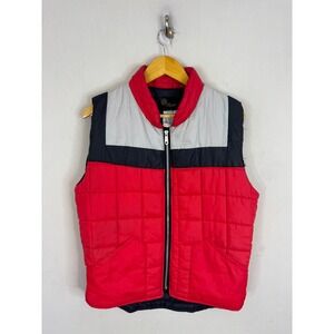 Vintage Olympic Puffer Vest Mens Medium Red White Black Colorblock Quilted Zip